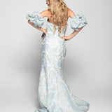 Vestido Glamour Longo Jacquard Mangas Balão