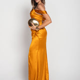 Vestido De Cetim Glamour Abertura Lateral