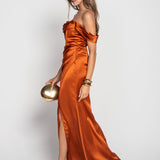 Vestido De Cetim Glamour Abertura Lateral
