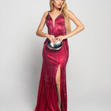 Vestido Longo Glamour Strass Bidimensional Com Abertura Lateral