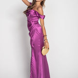 Vestido De Cetim Glamour Abertura Lateral