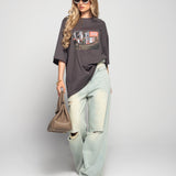 Calça Ti.Amo De Ganga Wide Leg Com Rotos