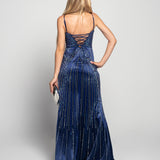 Vestido Longo Glamour Strass Bidimensional Com Abertura Lateral