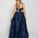 Vestido Longo Glamour Jacquard Com Pregas