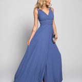Vestido Longo Decote Plissado