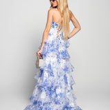 Vestido Longo Glamour Estampado Floral Pontos Glitter