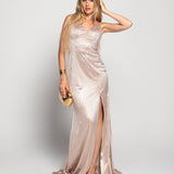 Vestido Longo Glamour Strass Bidimensional Com Abertura Lateral
