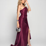 Vestido Glamour Decote Drapeado Em Leque Abertura Lateral