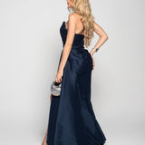 Vestido Glamour Decote Drapeado Em Leque Abertura Lateral