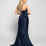 Vestido Glamour Decote Drapeado Em Leque Abertura Lateral