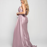 Vestido Glamour Decote Drapeado Em Leque Abertura Lateral