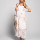 Vestido Ti.Amo Longo Estampado Com Detalhes Em Flores E Alças Finas