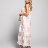 Vestido Ti.Amo Longo Estampado Com Detalhes Em Flores E Alças Finas