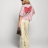 Calça De Ganga Ti.Amo Wide Leg Rasgos Coloridos