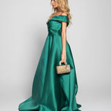 Glamour Long Dress with V-Neckline and Pleated Effect