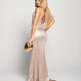 Vestido Longo Glamour Strass Bidimensional Com Abertura Lateral