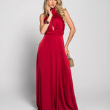 Vestido Longo Glamour Halter Drapeado Recorte No Decote