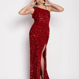 Vestido De lantejoulas One Shoulder Drapeado Abertura Lateral