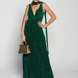 Vestido Efeito Nó Plissado Glitter