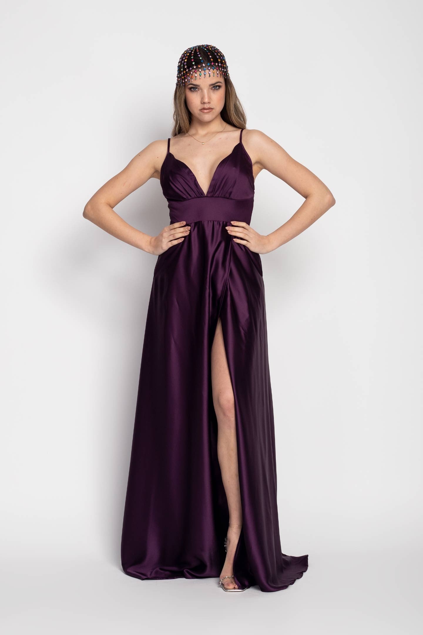 Robe glamour à fente latérale effet satiné