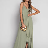 Robe longue glamour avec nœud croisé