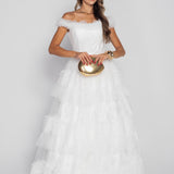 Glamour Long Dress with Embroidered Pattern and Tulle Details