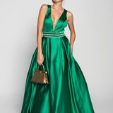 Glamour Triple Strap Rhinestone Long Dress