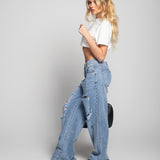 Calça De Ganga Com Vários Rasgos