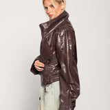 Biker Ti.Amo Cropped De Pele Sintética Efeito Crocodilo