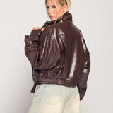 Biker Ti.Amo Cropped De Pele Sintética Efeito Crocodilo