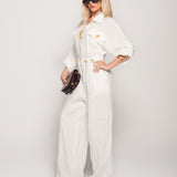 Jumpsuit Efeito Linho Com Detalhes Dourados