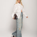 Calça Ti.Amo De Ganga Wide Leg Com Pérolas Aplicadas