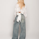 Calça Ti.Amo De Ganga Wide Leg Com Pérolas Aplicadas