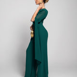 Jumpsuit Longo Faixa Drapeada Mangas Longas Com Aberturas
