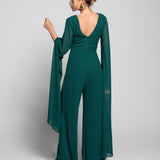 Jumpsuit Longo Faixa Drapeada Mangas Longas Com Aberturas