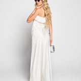 Vestido Glamour Acetinado Com Rosa Aplicada