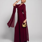 Jumpsuit Longo Faixa Drapeada Mangas Longas Com Aberturas