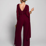 Jumpsuit Longo Faixa Drapeada Mangas Longas Com Aberturas
