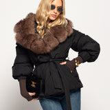 Blusão Ti.Amo Curto Cruzado De Penas De Pato Com Pêlo Natural