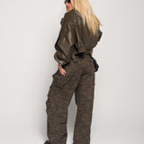 Calça Ti.Amo Wide Leg De Ganga Camuflado Com Efeito Texturado