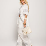 Twinset Ti.Amo Camisa Bordado Étnico & Strass + Calça Pantalona