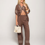 Twinset Ti.Amo Camisa Bordado Étnico & Strass + Calça Pantalona