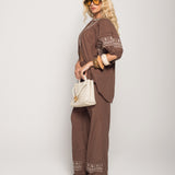 Twinset Ti.Amo Camisa Bordado Étnico & Strass + Calça Pantalona