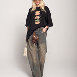 Calça Ti.Amo De Ganga Wide Leg Jacquard Com Padrão