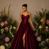 Vestido Longo Efeito Folhos Abertura Lateral