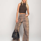 Calça Ti.Amo De Ganga Wide Leg Tiger Print