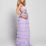 Glamour Long Dress with Tulle Bands