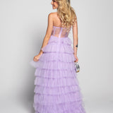 Glamour Long Dress with Tulle Bands