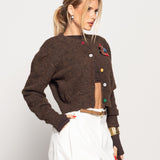 Casaco Ti.Amo Cropped Malha Mistura De Lã