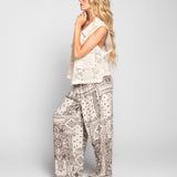 Calça Ti.Amo Estampado Indígena Mistura De Linho